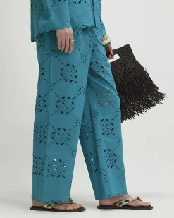 Blue Poplin Broderie Trousers