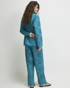 Blue Poplin Broderie Trousers