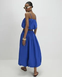 Blue Poplin Bubble Hem Skirt