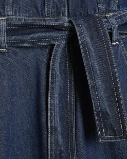 Blue Premium Belted Barrel Leg Denim Jumpsuit