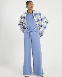 Blue Premium Drawstring Wide Leg Joggers