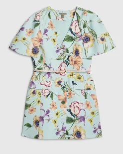 Blue Premium Floral Cape Mini Dress