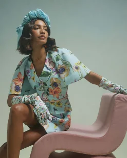 Blue Premium Floral Cape Mini Dress