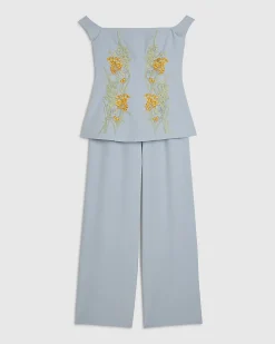 Blue Premium Floral Embroidered Jumpsuit