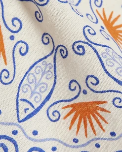 Blue Printed Linen Blend Tank Top