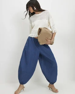 Blue Pull On Cuffed Hareem Jeans