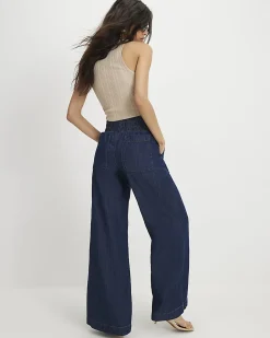 Blue Pull On Wide Leg Jeans