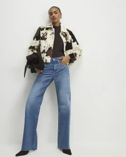 Blue Raw Hem Wide Leg Jeans
