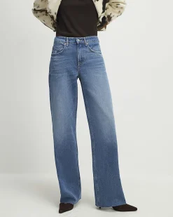 Blue Raw Hem Wide Leg Jeans