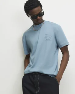 Blue Regular Fit Cotton Athletisme T-Shirt