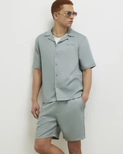 Blue Regular Fit Embroidered Script Shirt