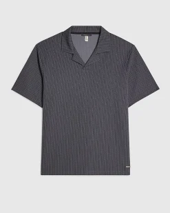 Blue Regular Fit Jacquard Open Collar Shirt