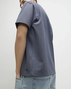 Blue Regular Fit Jacquard Open Collar Shirt