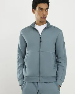 Blue Regular Fit Nylon Funnel Sweatshirt