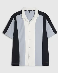 Blue Regular Fit Pique Panel Revere Shirt