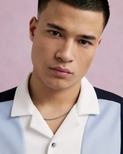 Blue Regular Fit Pique Panel Revere Shirt