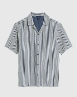 Blue Regular Fit Short Sleeve Stripe Shirt