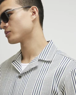 Blue Regular Fit Short Sleeve Stripe Shirt