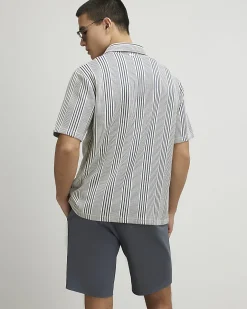 Blue Regular Fit Short Sleeve Stripe Shirt
