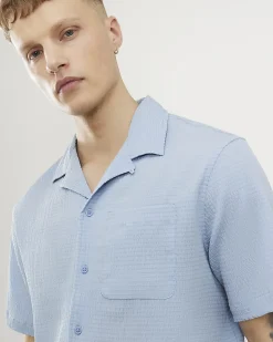 Blue Regular Fit Textured Short Sleeve Shirt
