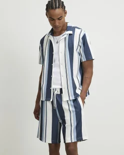 Blue Regular Fit Textured Stripe Shorts