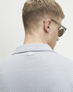 Blue Regular Fit Triangle Jacquard Shirt