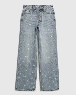Blue Relaxed Straight Daisy Floral Jeans