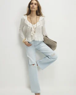 Blue relaxed straight ripped jeans