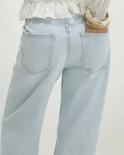 Blue relaxed straight ripped jeans