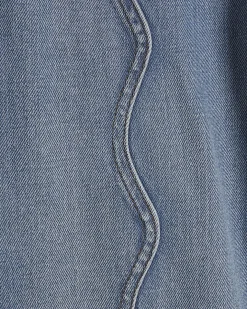Blue Relaxed Straight Scallop Seam Jeans