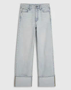 Blue Relaxed Straight Turn Up Hem Jeans