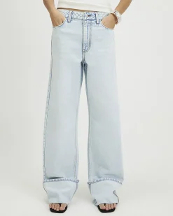 Blue Relaxed Straight Turn Up Hem Jeans