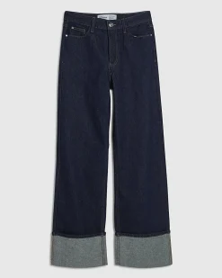 Blue Relaxed Straight Turn Up Cuff Jeans