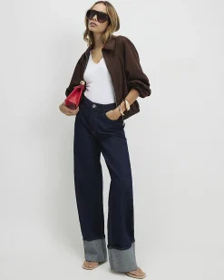 Blue Relaxed Straight Turn Up Cuff Jeans