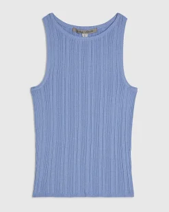 Blue Ribbed Knitted Vest Top
