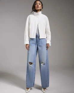 Blue Ripped Drawstring Balloon Leg Jeans