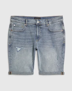Blue Ripped Slim Fit Stretch Denim Shorts