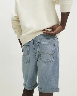 Blue Ripped Slim Fit Stretch Denim Shorts