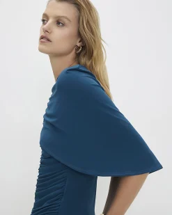Blue Ruched Cape Front Top