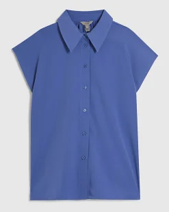 Blue Satin Short Sleeve Shirt