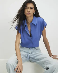 Blue Satin Short Sleeve Shirt