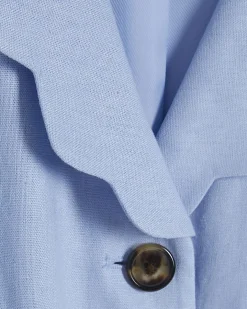 Blue Scallop Trim Linen Blend Cropped Jacket