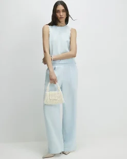 Blue Scallop Trim Wide Leg Trousers