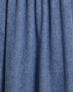 Blue Seamed Midi Denim Swing Dress