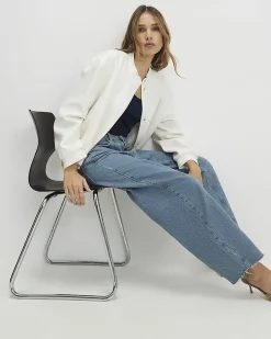 Blue Seamed Raw Hem Barrel Leg Jeans