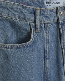 Blue Seamed Raw Hem Barrel Leg Jeans