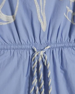 Blue Shell Embroidered Tie Waist Jumpsuit