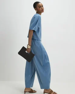 Blue Shimmer Balloon Leg Trousers