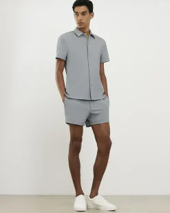 Blue Short Length Rib Stretch Shorts