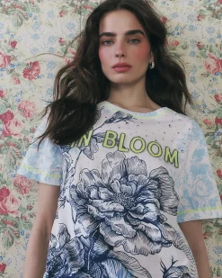 Blue Short Sleeve In Bloom Cotton T-shirt